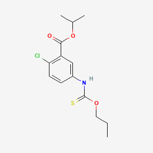 molecular formula C14H18ClNO3S B12682530 Benzoic acid, 2-chloro-5-((propoxythioxomethyl)amino)-, 1-methylethyl ester CAS No. 165549-74-6