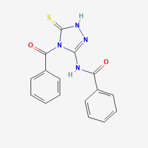 molecular formula C16H12N4O2S B12682592 Benzamide, N-(4-benzoyl-4,5-dihydro-5-thioxo-1H-1,2,4-triazol-3-yl)- CAS No. 72828-79-6
