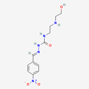 molecular formula C12H17N5O4 B12682742 N-(2-((2-Hydroxyethyl)amino)ethyl)-2-((4-nitrophenyl)methylene)hydrazinecarboxamide CAS No. 180045-62-9