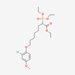 molecular formula C21H34ClO7P B12683287 Octanoic acid, 8-(2-chloro-4-methoxyphenoxy)-2-(diethoxyphosphinyl)-, ethyl ester CAS No. 73514-95-1