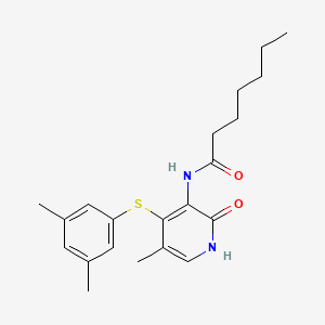 molecular formula C21H28N2O2S B12683398 Heptanamide, N-(4-((3,5-dimethylphenyl)thio)-1,2-dihydro-5-methyl-2-oxo-3-pyridinyl)- CAS No. 172470-01-8