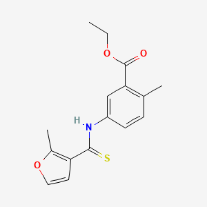 molecular formula C16H17NO3S B12683623 Benzoic acid, 2-methyl-5-(((2-methyl-3-furanyl)thioxomethyl)amino)-, ethyl ester CAS No. 178870-15-0