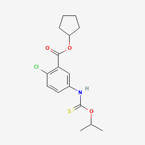 molecular formula C16H20ClNO3S B12683634 Benzoic acid, 2-chloro-5-(((1-methylethoxy)thioxomethyl)amino)-, cyclopentyl ester CAS No. 165549-80-4