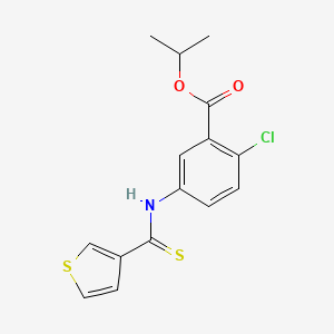 molecular formula C15H14ClNO2S2 B12683790 Benzoic acid, 2-chloro-5-((3-thienylthioxomethyl)amino)-, 1-methylethyl ester CAS No. 178870-25-2