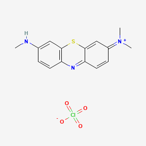 molecular formula C15H16ClN3O4S B12684024 3-(Dimethylamino)-7-(methylamino)phenothiazin-5-ium perchlorate CAS No. 56109-48-9