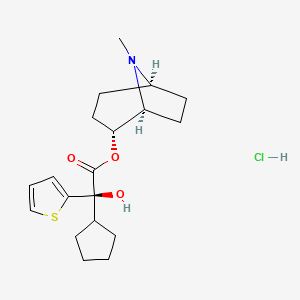 molecular formula C19H28ClNO3S B12684149 (+)-2-beta-Tropan-2-ol, (-)-2-cyclopentyl-2-(2-thienyl)glycolate, hydrochloride CAS No. 64471-32-5