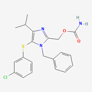 molecular formula C21H22ClN3O2S B12684274 1-Benzyl-2-carbamoyloxymethyl-5-(3-chlorophenylthio)-4-isopropyl-1H-imidazole CAS No. 178979-36-7