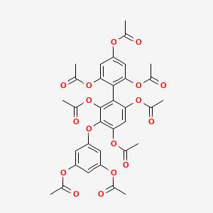 molecular formula C34H30O17 B12684307 (1,1'-Biphenyl)-2,2',4,4',6,6'-hexol, 3-(3,5-bis(acetyloxy)phenoxy)-, hexaacetate CAS No. 67083-56-1