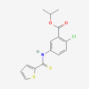molecular formula C15H14ClNO2S2 B12684637 Benzoic acid, 2-chloro-5-((2-thienylthioxomethyl)amino)-, 1-methylethyl ester CAS No. 178870-24-1