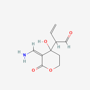 molecular formula C10H13NO4 B12684750 2H-Pyran-4-acetaldehyde, 3-(aminomethylene)-alpha-ethenyltetrahydro-4-hydroxy-2-oxo- CAS No. 56050-08-9