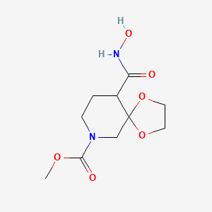 molecular formula C10H16N2O6 B12684837 Methyl 10-((hydroxyamino)carbonyl)-1,4-dioxa-7-azaspiro(4.5)decane-7-carboxylate CAS No. 65202-61-1