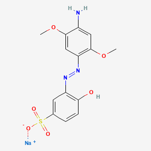 molecular formula C14H14N3NaO6S B12685097 Sodium 3-((4-amino-2,5-dimethoxyphenyl)azo)-4-hydroxybenzenesulphonate CAS No. 85895-90-5