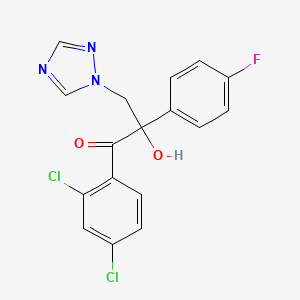 molecular formula C17H12Cl2FN3O2 B12685125 1-Propanone, 1-(2,4-dichlorophenyl)-2-(4-fluorophenyl)-2-hydroxy-3-(1H-1,2,4-triazol-1-yl)- CAS No. 107658-93-5