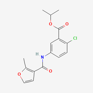 molecular formula C16H16ClNO4 B12685178 Benzoic acid, 2-chloro-5-(((2-methyl-3-furanyl)carbonyl)amino)-, 1-methylethyl ester CAS No. 135812-68-9