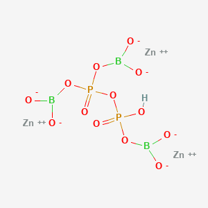 molecular formula B3HO13P2Zn3 B12685242 trizinc;bis(dioxidoboranyl) [dioxidoboranyloxy(hydroxy)phosphoryl] phosphate CAS No. 84332-91-2