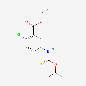 molecular formula C13H16ClNO3S B12685260 Benzoic acid, 2-chloro-5-(((1-methylethoxy)thioxomethyl)amino)-, ethyl ester CAS No. 135813-24-0