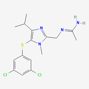 molecular formula C16H20Cl2N4S B12685273 5-(3,5-Dichlorophenylthio)-4-isopropyl-1-methyl-2-methylamidinomethyl-1H-imidazole CAS No. 178979-75-4