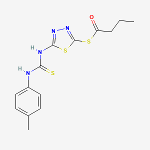 molecular formula C14H16N4OS3 B12685287 Butanethioic acid, S-(5-((((4-methylphenyl)amino)thioxomethyl)amino)-1,3,4-thiadiazol-2-yl) ester CAS No. 86910-90-9