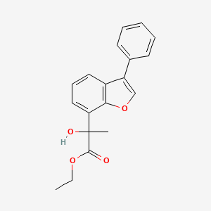 molecular formula C19H18O4 B12685674 Ethyl alpha-hydroxy-alpha-methyl-3-phenylbenzofuran-7-acetate CAS No. 42434-97-9