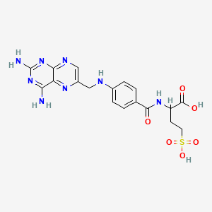 molecular formula C18H20N8O6S B12686006 2-((4-(((2,4-Diaminopteridin-6-yl)methyl)amino)phenyl)carbonylamino)-4-sulfobutanoic acid CAS No. 96193-19-0