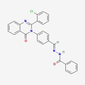 molecular formula C28H19ClN4O2 B12686304 Benzoic acid, ((4-(2-(2-chlorophenyl)-4-oxo-3(4H)-quinazolinyl)phenyl)methylene)hydrazide CAS No. 132785-09-2