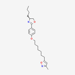 molecular formula C24H34N2O3 B12686723 Isoxazole, 5-(7-(4-((4R)-4-butyl-4,5-dihydro-2-oxazolyl)phenoxy)heptyl)-3-methyl- CAS No. 112270-46-9