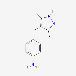 molecular formula C12H15N3 B1268691 4-[(3,5-dimethyl-1H-pyrazol-4-yl)methyl]aniline CAS No. 1030378-93-8