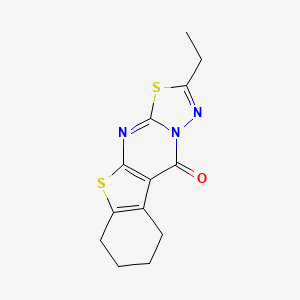 molecular formula C13H13N3OS2 B12687154 10H-(1)Benzothieno(2,3-d)(1,3,4)thiadiazolo(3,2-a)pyrimidin-10-one, 6,7,8,9-tetrahydro-2-ethyl- CAS No. 88753-92-8