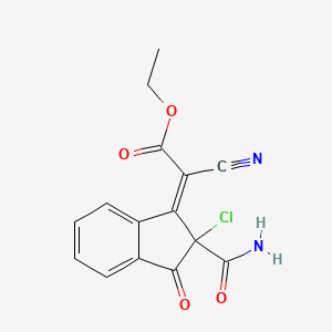 molecular formula C15H11ClN2O4 B12687231 Ethyl (2-(aminocarbonyl)-2-chloro-3-oxo-2,3-dihydro-1H-inden-1-ylidene)(cyano)acetate CAS No. 62681-22-5