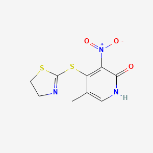 molecular formula C9H9N3O3S2 B12687396 2(1H)-Pyridinone, 4-((4,5-dihydro-2-thiazolyl)thio)-5-methyl-3-nitro- CAS No. 172469-88-4