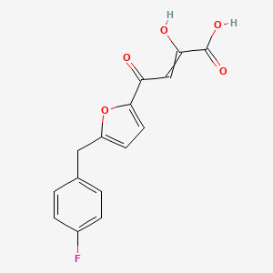 molecular formula C15H11FO5 B12687528 2-Butenoic acid, 4-(5-((4-fluorophenyl)methyl)-2-furanyl)-2-hydroxy-4-oxo- CAS No. 280571-46-2
