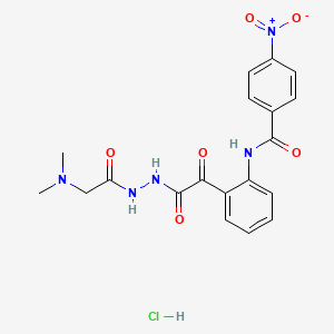 molecular formula C19H20ClN5O6 B12687701 Hydrazine, 1-((dimethylamino)acetyl)-2-((o-(p-nitrobenzamido)phenyl)oxalyl)-, hydrochloride, hydrate CAS No. 85080-16-6