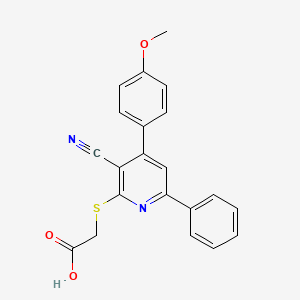 molecular formula C21H16N2O3S B1268802 2-((3-Cyano-4-(4-methoxyphenyl)-6-phenylpyridin-2-yl)thio)acetic acid CAS No. 94640-09-2