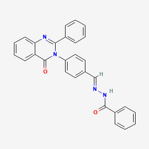 molecular formula C28H20N4O2 B12688028 Benzoic acid, ((4-(4-oxo-2-phenyl-3(4H)-quinazolinyl)phenyl)methylene)hydrazide CAS No. 132785-08-1