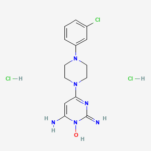 molecular formula C14H19Cl3N6O B12688199 2,4-Pyrimidinediamine, 6-(4-(3-chlorophenyl)-1-piperazinyl)-, 3-oxide, dihydrochloride, hydrate CAS No. 83540-36-7