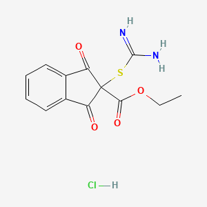 molecular formula C13H13ClN2O4S B12688239 2-Indancarboxylic aicd, 2-(amidinothio)-1,3-dioxo-, ethyl ester, hydrochloride CAS No. 2988-58-1