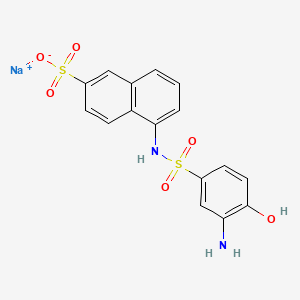 molecular formula C16H13N2NaO6S2 B12689039 Sodium 5-(((3-amino-4-hydroxyphenyl)sulphonyl)amino)naphthalene-2-sulphonate CAS No. 85895-79-0