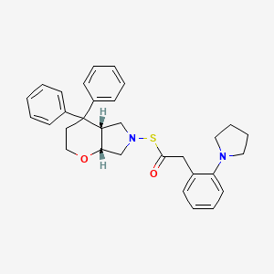 molecular formula C31H34N2O2S B12689096 Thiopyrano(2,3-c)pyrrole, octahydro-4,4-diphenyl-6-((2-(1-pyrrolidinyl)phenyl)acetyl)-, cis-(+-)- CAS No. 146674-53-5