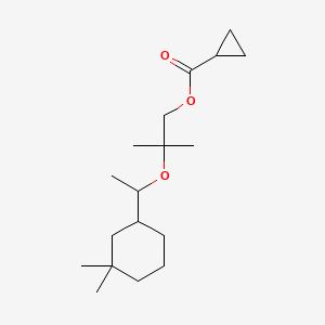 molecular formula C18 H32 O3<br>C18H32O3 B12689261 Cyclopropanecarboxylic acid, 2-(1-(3,3-dimethylcyclohexyl)ethoxy)-2-methylpropyl ester CAS No. 477218-42-1