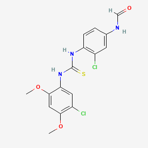 molecular formula C16H15Cl2N3O3S B12689307 Thiourea, N-(5-chloro-2,4-dimethoxyphenyl)-N'-(2-chloro-4-(formylamino)phenyl)- CAS No. 307556-44-1