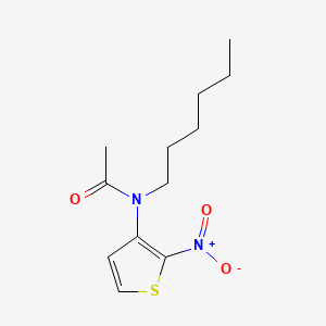 molecular formula C12H18N2O3S B12689319 Acetamide, N-hexyl-N-(2-nitro-3-thienyl)- CAS No. 122777-71-3