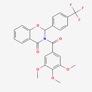 molecular formula C25H20F3NO6 B12689349 4H-1,3-Benzoxazin-4-one, 2,3-dihydro-2-(4-(trifluoromethyl)phenyl)-3-(3,4,5-trimethoxybenzoyl)- CAS No. 103952-83-6