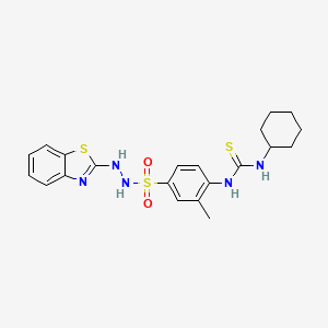 molecular formula C21H25N5O2S3 B12689394 Benzenesulfonic acid, 4-(((cyclohexylamino)thioxomethyl)amino)-3-methyl-, 2-2-benzothiazolyl)hydrazide CAS No. 116854-94-5