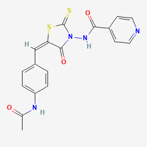 molecular formula C18H14N4O3S2 B12689431 4-Pyridinecarboxamide, N-(5-((4-(acetylamino)phenyl)methylene)-4-oxo-2-thioxo-3-thiazolidinyl)- CAS No. 68710-96-3