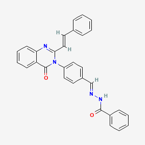 molecular formula C30H22N4O2 B12689461 Benzoic acid, ((4-(4-oxo-2-(2-phenylethenyl)-3(4H)-quinazolinyl)phenyl)methylene)hydrazide CAS No. 132785-10-5