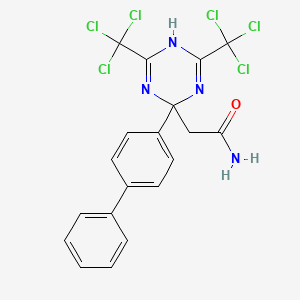 molecular formula C19H14Cl6N4O B12689569 2-(1,1'-Biphenyl)-4-yl-4,6-bis(trichloromethyl)-1,3,5-triazin-2-acetamide CAS No. 69432-53-7