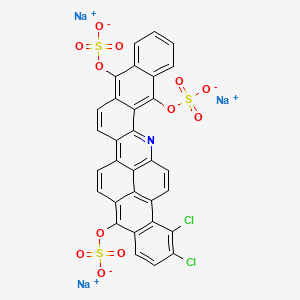 molecular formula C31H12Cl2NNa3O12S3 B12689581 Trisodium dichloroanthra(2,1,9-mna)naphth(2,3-h)acridine-5,10,15-triyl tris(sulphate) CAS No. 85371-60-4