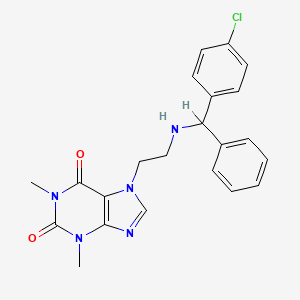 molecular formula C22H22ClN5O2 B12689593 1H-Purine-2,6-dione, 3,7-dihydro-7-(2-(((4-chlorophenyl)phenylmethyl)amino)ethyl)-1,3-dimethyl-, (+-)- CAS No. 110622-80-5