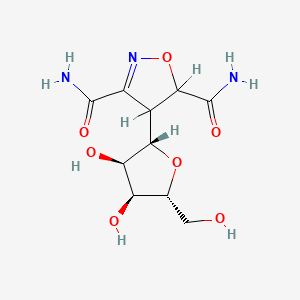molecular formula C10H15N3O7 B12691099 3,5-Isoxazoledicarboxamide, 4,5-dihydro-4-beta-D-ribofuranosyl- CAS No. 72671-95-5