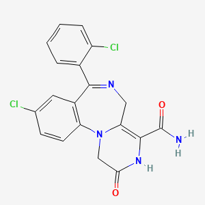 molecular formula C19H14Cl2N4O2 B12691195 Pyrazino(1,2-a)(1,4)benzodiazepine-4-carboxamide, 1,2,3,5-tetrahydro-9-chloro-7-(2-chlorophenyl)-2-oxo- CAS No. 87216-23-7